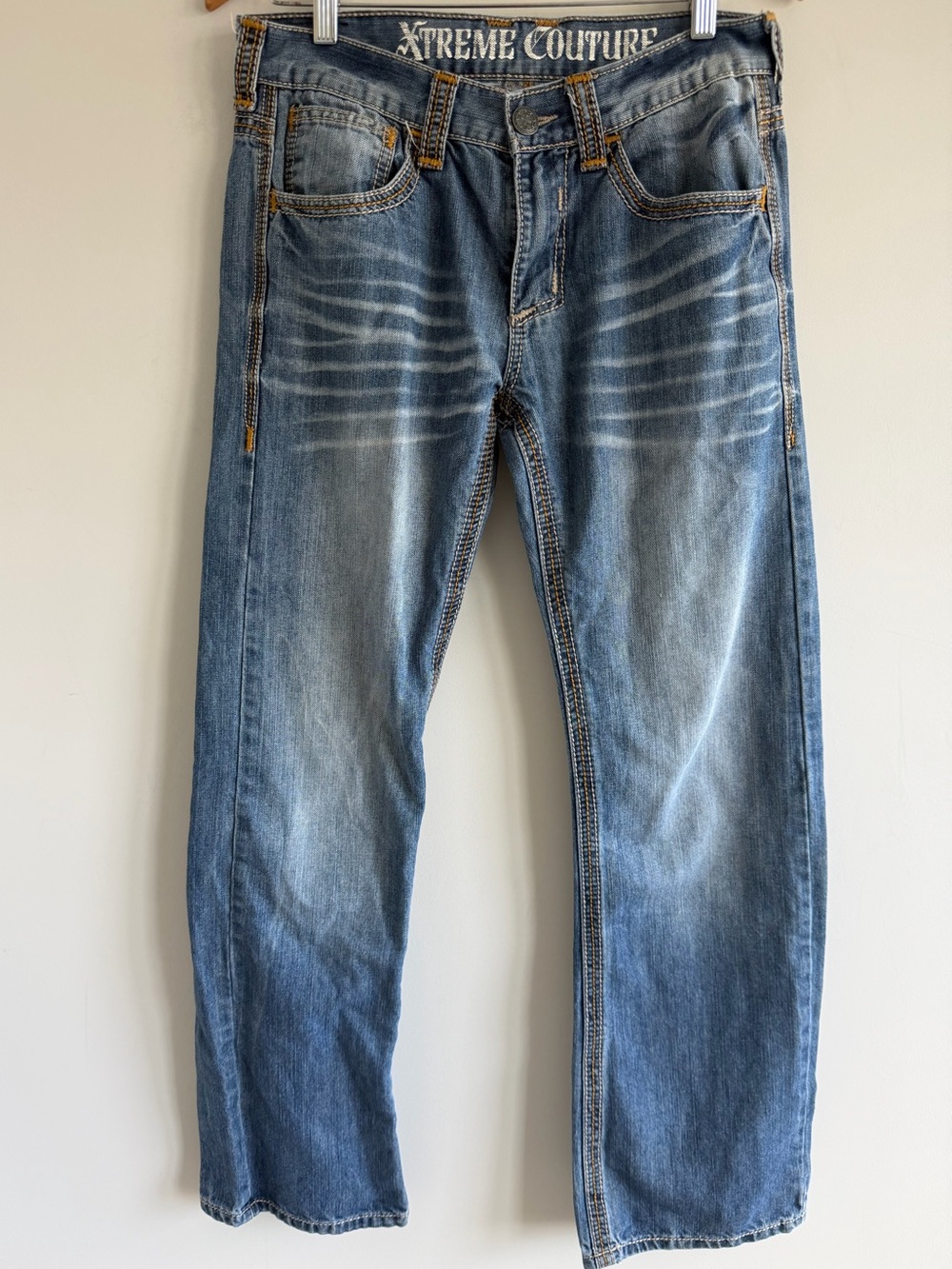 Xtreme Couture Mens Size 30 Jeans Y2K Embroidered Flap Pocket Straight Leg